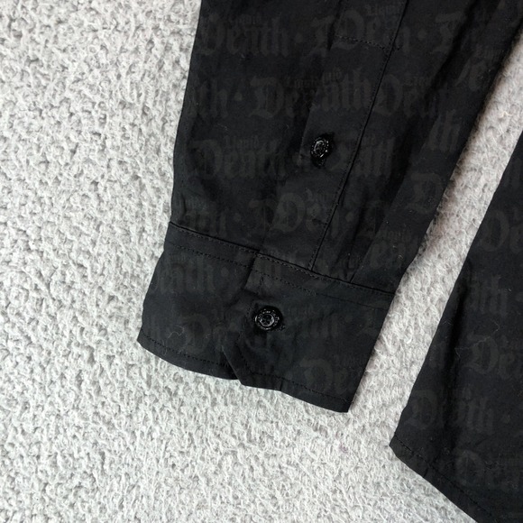 Liquid Death Shirt Mens Extra Large Black AOP Logo Long Sleeve Button Up Thirst - Picture 4 of 15